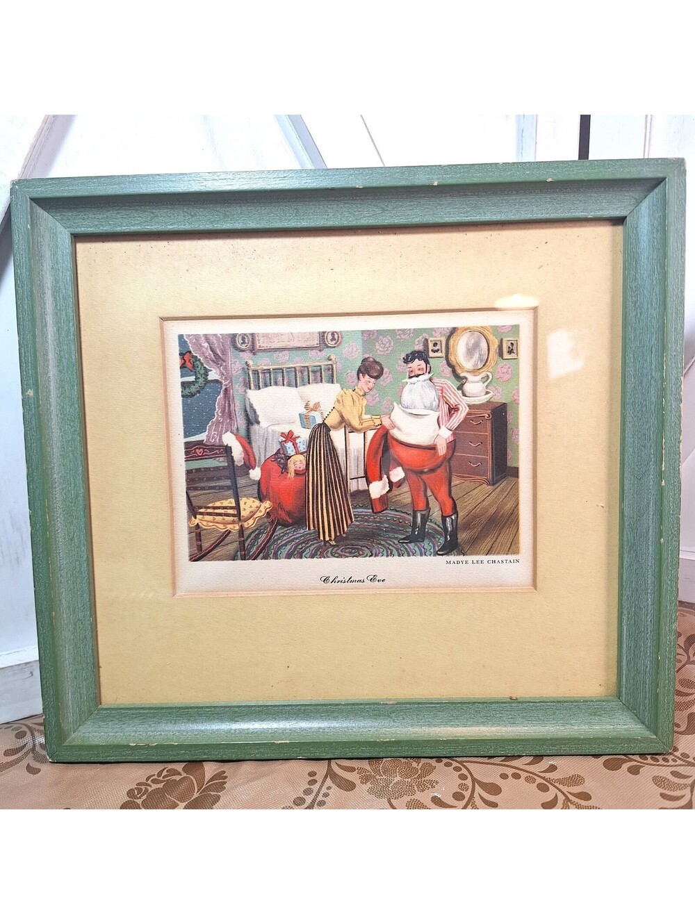 VTG 1951 Framed Print By Madye Lee Chastain Titled "Christmas Eve" 9.25 X 10.25"